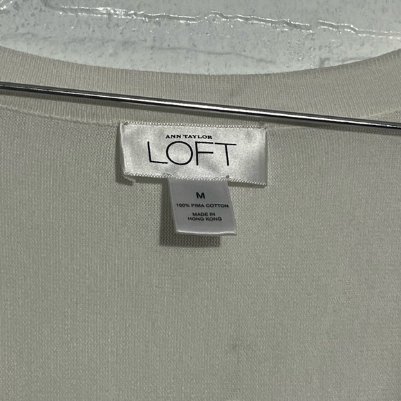 LOFT Womens Cardigan 100% Cotton White V-Neck Button Front 3/4 Sleeve Medium - Picture 6 of 6